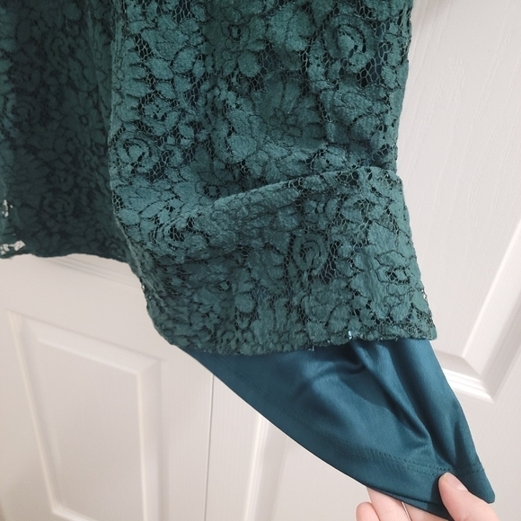 Lulu's Favorite Flair Forest Green Lace Flounce Sleeve Dress - Picture 10 of 13